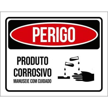 Imagem de Kit 3 Placa Acm De Perigo Produto Corrosivo 18X23 Branco - Sinalizo