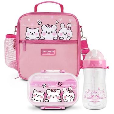 Imagem de Kit Infantil 3pçs - Bolsa Térmica, Pote P/ Lanche 400ml E Garrafa 460ml - Pink