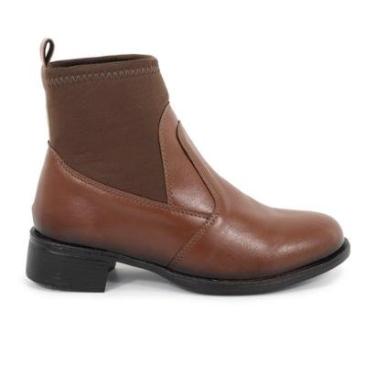 Imagem de Coturno Bota Feminino Couro Preto Neoprene Salto Confortável-Feminino