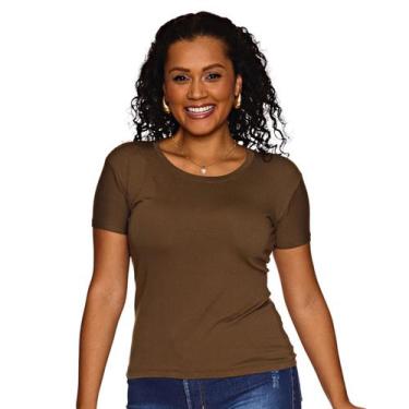Imagem de Camiseta Feminina Básica - LENIS SOUZA, Marrom, P
