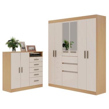 Imagem de Dormitório Casal Completo Roupeiro C/espelho E Cômoda Freijo White Laca