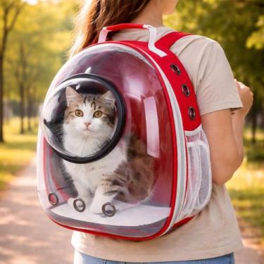 Imagem de Mochila de Transporte Pet Visor Bolha Panorâmico Lovely Vibe, vermelha