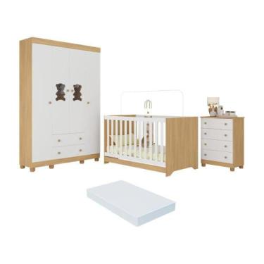 Imagem de Quarto De Bebê Completo C- Berço Americano 3 Em 1 Colchão Fofura Multi