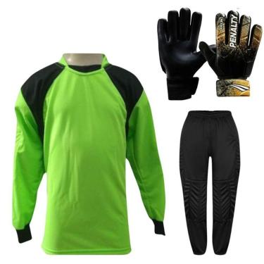 Imagem de Kit de Goleiro Infantil Camisa + Calça Acolchoada + Luva-Unissex