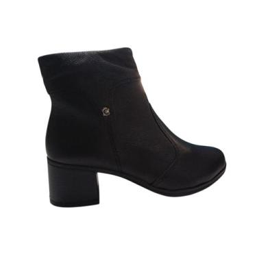 Imagem de Bota Campesi Feminina em Couro Cano Curto Salto Bloco 372 Preto Cor:Pr