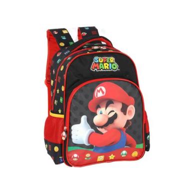 Imagem de Mochila Costas Super Mario Escolar Infantil Resistente Cor:Preto, Pret