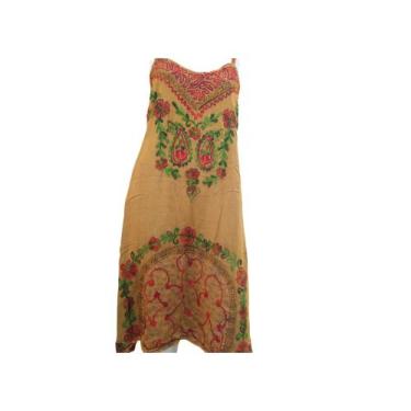 Imagem de Vestido Curto Indiano Estonado Bordado Alça Elástico Costas Mostarda B