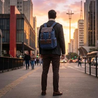 Imagem de Mochila Masculina de Lona Retrô Notebook Estudante Escola Viagem Traba