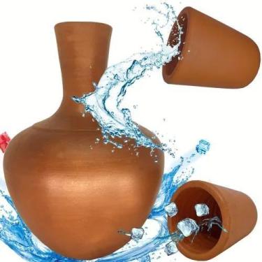 Imagem de Garrafa De Água Moringa Botija Barro Ceramica Com Copos Kit - RS Vale