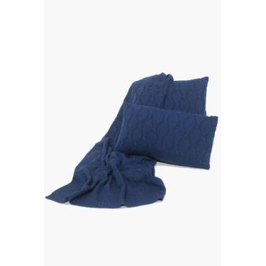 Imagem de Kit Peseira Tricô  Trançada e 2 Capas para Almofadas - HomeBliss, Azul