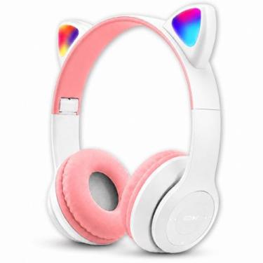 Imagem de Fone de Ouvido Orelhas de Gato Infantil com Leds Bluetooth Dobrável Br