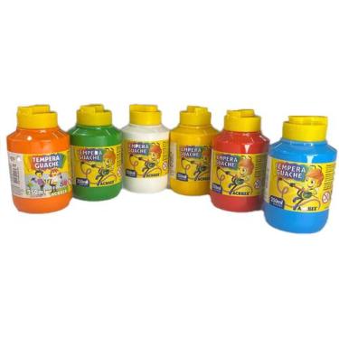 Imagem de Kit Tinta Tempera Guache 6 Cores Escolar Acrilex 250ml