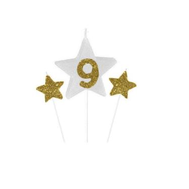 Imagem de Vela de Aniversário New Star Dourado - Número 9 - Curifest