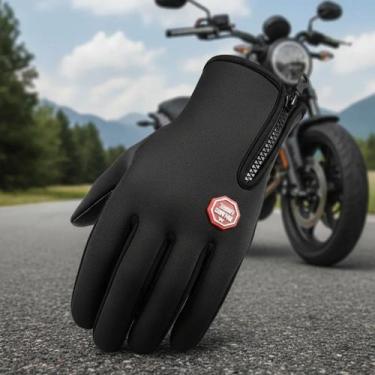 Imagem de Luva Motoqueiro Térmica Impermeável Touch Antiderrapante - GRX, Preto,