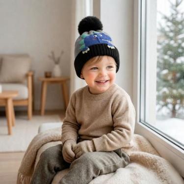 Imagem de Touca Infantil Inverno Dino Com Pompom Peluciado Menino 1899 - Romanti