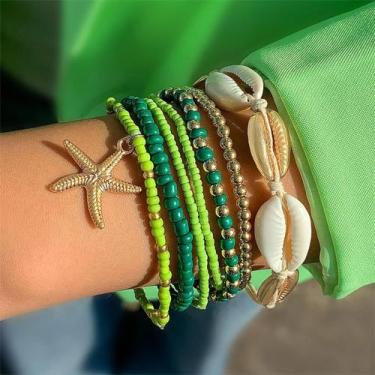Imagem de Conjunto De Pulseiras Boêmias Femininas Com Conchas, 7 Peças, Pingente