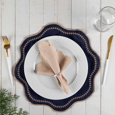 Imagem de Jogo Americano Paris Bordado com 12 Peças em 100% Poliéster Sousplat e Guardanapo Decorativo para Mesa Elegante Azul
