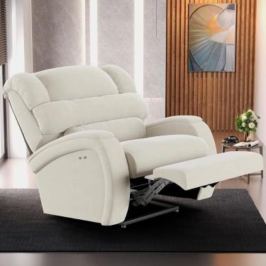 Imagem de Poltrona Reclinável Kylie Power Touch com Massagem Usb Veludo Bege G23 Gran Belo