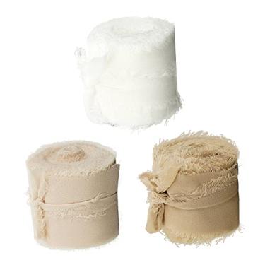 Imagem de shamjina 3 Rolls Chiffon Silk-like, 1,5 Polegadas 5 Jardas Riband Requintado para Convites de Casamento Convites de Casamento Decoração de Embrulh, Branco + Bege