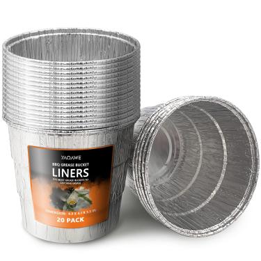 Imagem de Forros de balde de gordura YAOAWE compatíveis com grelhas de grânulos de madeira Traeger e churrasqueira Oklahoma Joe, embalagem com 20 bandejas coletoras de alumínio