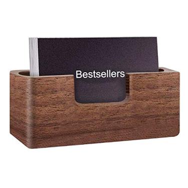 Imagem de Suporte de cartão de visita de madeira Kework, suporte de cartão de visita, suporte de cartão de visita para mesa de estudo de escritório, capacidade máxima de 50 cartões (preto e nogueira)