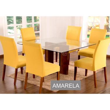 Imagem de Capas Para Cadeiras De Jantar 06 Peças Em Malha Gel Lisa - Amarelo