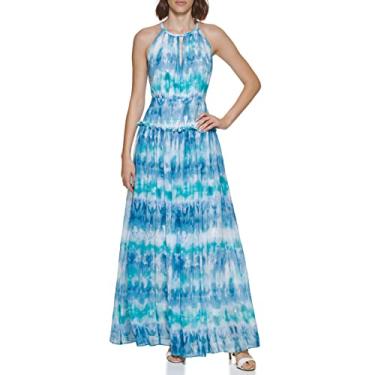 Imagem de Calvin Klein Vestido feminino com miçangas e estampa tie dye, Aço azul, 42