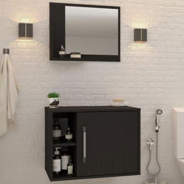 Imagem de Armário De Banheiro 1 Porta 2 Prateleiras Com Espelho Preto Ônix 14700