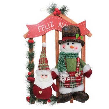 Imagem de Guirlanda Natalina De Madeira Enfeite De Porta Decorada 44cm