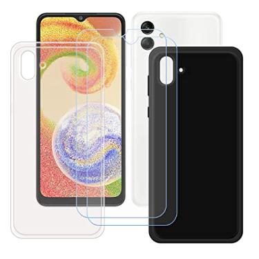 Imagem de FZYM Capa para Samsung Galaxy A04 + Pacote com 2 películas protetoras de tela de vidro temperado, capa de proteção de silicone TPU de gel macio transparente fina para Samsung Galaxy