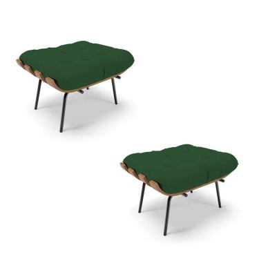 Imagem de Kit 02 Puffs Costela Veludo Base Metálica Preto Cor Verde