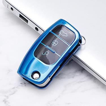 Imagem de CSHU 3 Buttons Soft TPU Keychain Ring Key Bag, Fit For Ford Fiesta Focus 2 Ecosport Kuga Escape Falcon B-Max C-Max Eco Sport Galaxy,Blue