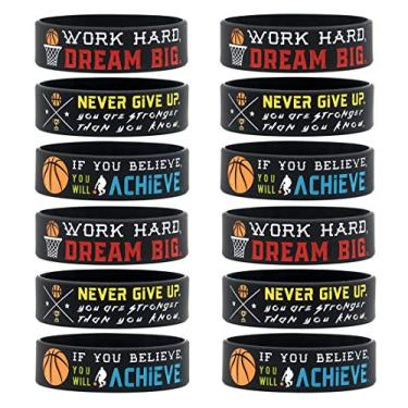 Imagem de (pacote com 12) pulseiras de basquete com citações motivacionais – pulseiras de em volume para Basquete Festa Favores Prêmios Presentes para Presentes para Equipe de Basquete – Unissex para Meninos, Meninas, Homens, Mulheres, Adultos Juvenis