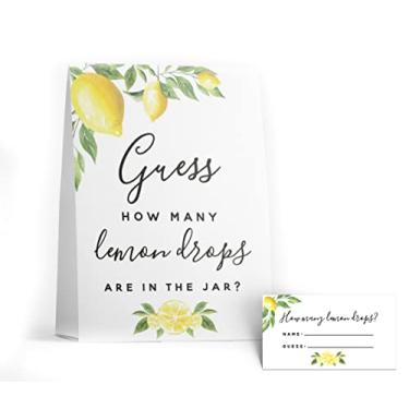 Imagem de Your Main Event Prints Guess How Many Lemon Drops Game - Perfect for Baby Showers, Weddings, Bridal Showers, Birthdays, and More - Includes 1 Self-Standing Sign and 50 Guessing Cards