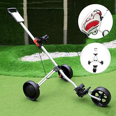Imagem de Carrinho de golfe com 3 rodas giratório, leve, dobrável, suporte de carrinho de golfe com alça ajustável e cartão de pontuação e painel multifuncional de freio de pé fácil de carregar atualizado