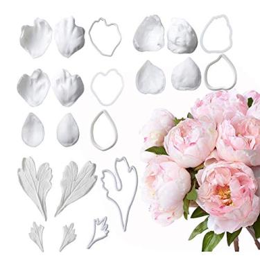 Imagem de 21 peças de molde de flor de peônia, molde de silicone para fondant de açúcar, flor de açúcar, ferramenta de decoração de bolo, cortador de fondant