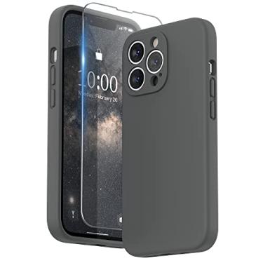 Imagem de SURPHY Capa compatível com iPhone 13 Pro com protetor de tela, (proteção da câmera + forro de microfibra macia), capa de telefone de silicone líquido 6,1 polegadas 2021, cinza espacial