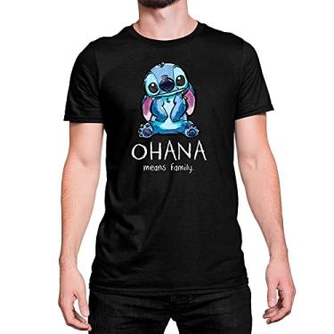 Imagem de Camiseta T-Shirt Lilo And Stich Ohana Means Family Algodão Cor:Preto;Tamanho:GG