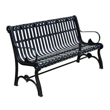 Imagem de KIZQYN Banco de jardim externo para 3 pessoas, banco de jardim de ferro forjado com encosto e apoios de braço, plástico preto, pulverizado, metal, assento de lazer, móveis, bancos externos