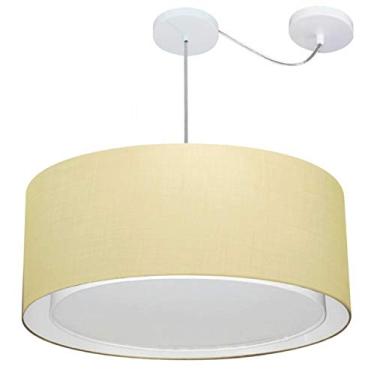 Imagem de Lustre Pendente Cilíndrico com Desvio de Centro Cúpula Tecido 30/60x50 cm, Vivare Iluminação, Pendente4311 LA, Algodão Cru, Grande