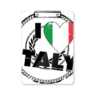 Imagem de I Love Italy Palavra Bandeira Love Coração Padrão Prancheta Pasta Bloco de Escrita Placa de Apoio A4