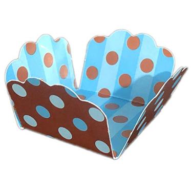 Imagem de Porta Forminha Classic Poá Azul e Marrom - 50 unidades