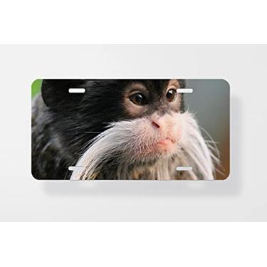 Imagem de Capa para placa de licença Emperor Tamarin Macaco no ramo Branco - Capa para placa de carro - Capa para placa de carro 15 x 30 cm
