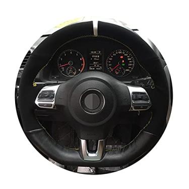 Imagem de Capa de volante de carro em couro preto e antiderrapante costurada à mão, adequado para Volkswagen Polo GTI Scirocco R Passat linha CC R 2010 VW Golf 6 GTI MK6