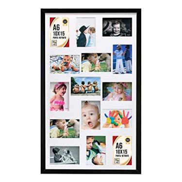 Imagem de Painel de Fotos para 15 fotos - Quadro Multifotos com Vidro Moldura Caixa Paspatur Cartão com Profundidade (Preto com Branco)