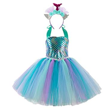 Imagem de Legou Saia curta de sereia para meninas, saia de escama de peixe tiara, Sx-hd93451 + Headdress, 16