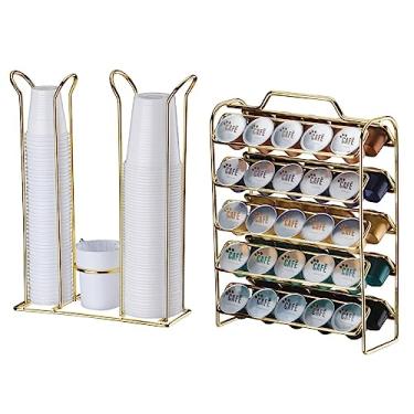Imagem de Kit Suporte Porta 50 Cápsulas Café Organizador Copos Descartáveis Dourado - Future