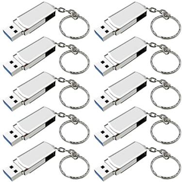 Imagem de Pen Drive, Hrich Pen Drive Mini 16GB com Chaveiro, Unidade Flash USB de Alta Velocidade USB 2.0, Para a Transferência de Músicas, Fotos, Documentos e Vídeos，USB Flash Drive x 10(16GB Prata)