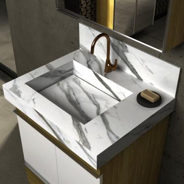 Imagem de Lavatório em Porcelanato 60cm com Cuba Esculpida Blu Lavatórios Calacata