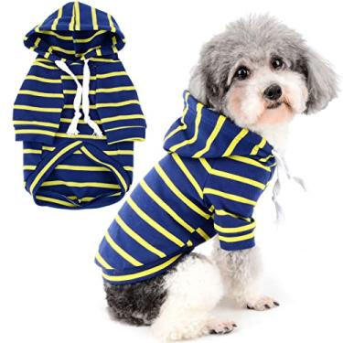 Imagem de Zunea Camisas com capuz para cães pequenos médios listradas roupas de cachorrinho pulôver moletom macio manga curta camiseta básica animal de estimação menina menino roupas para todas as estações